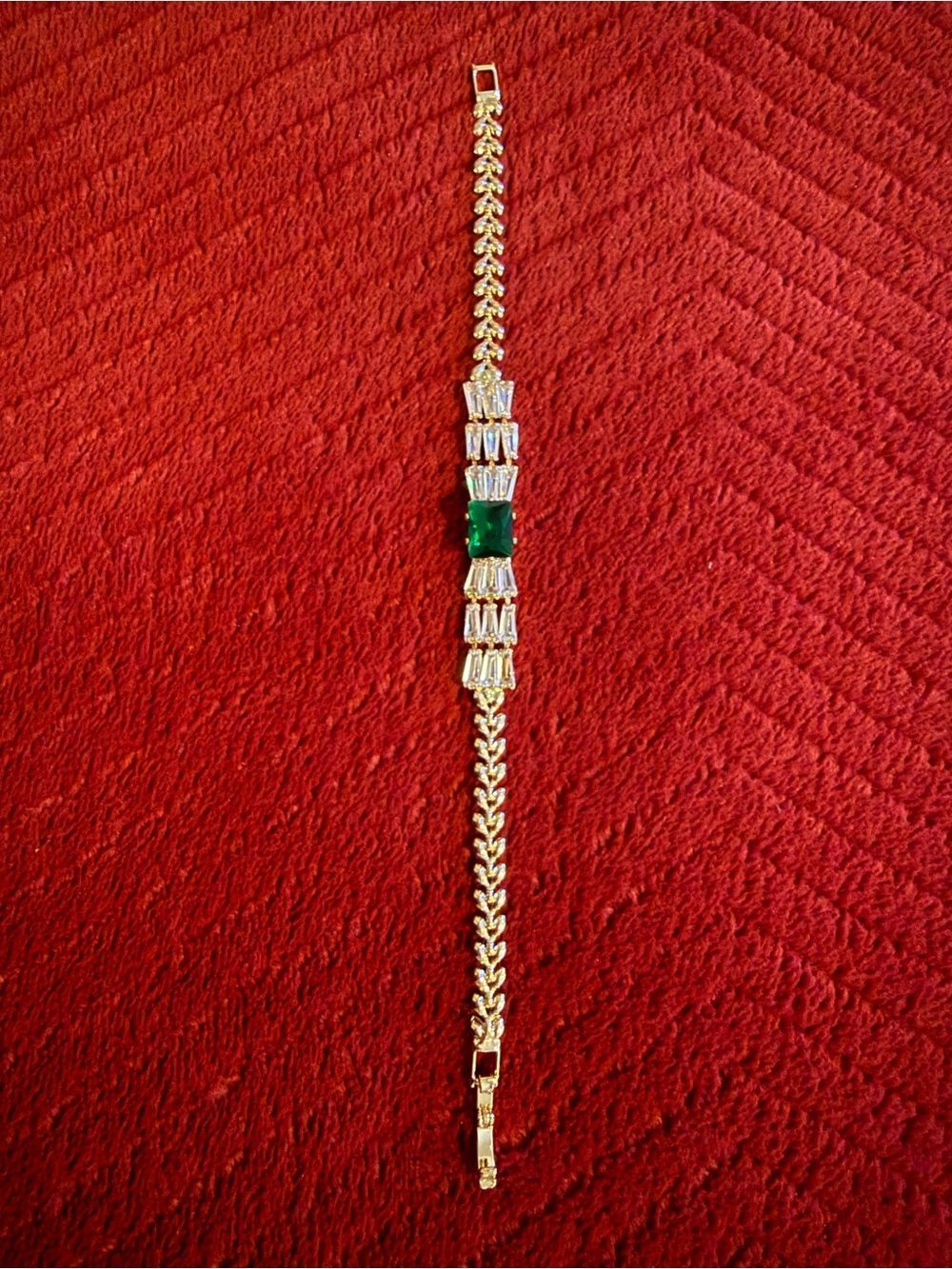Gold Filled NEW Bracelet with Emerald Green Center Stone with Box